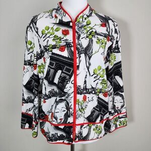 Joseph Ribkoff Paris Print Zip Up Jacket Womens 16 Eiffel Tower France Art Artsy